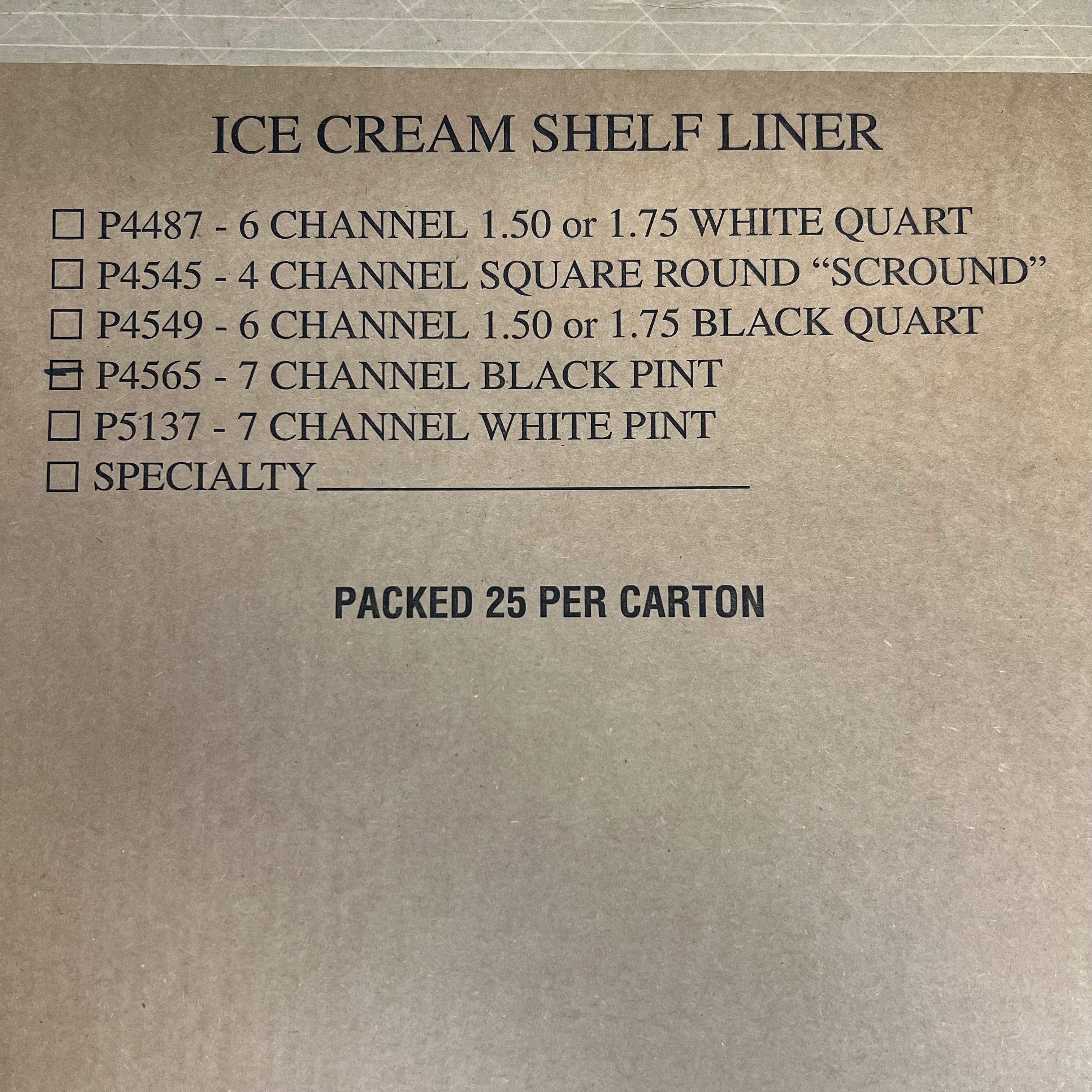 Ice Cream Shelf Liner (25 Pack) P/N 4565 Black 7-Channel Pint Trays