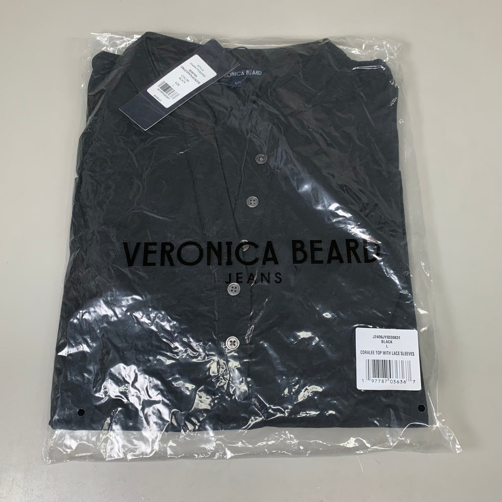 VERONICA BEARD Jeans Women's Coralee Top Lace Sleeves Sz-L Black J2406JY0330831