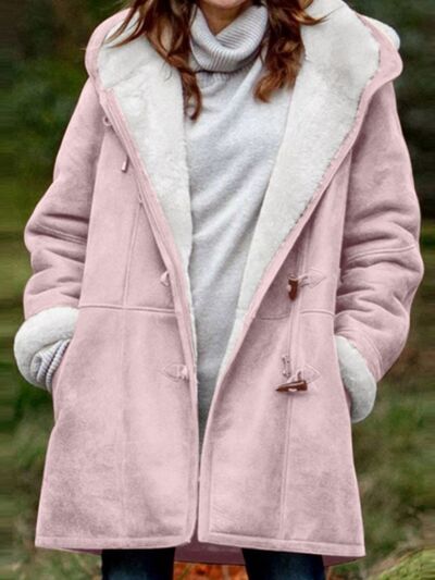 Full Size Pocketed Long Sleeve Hooded Toggle Jacket – Stylish & Functional Outerwear for Women