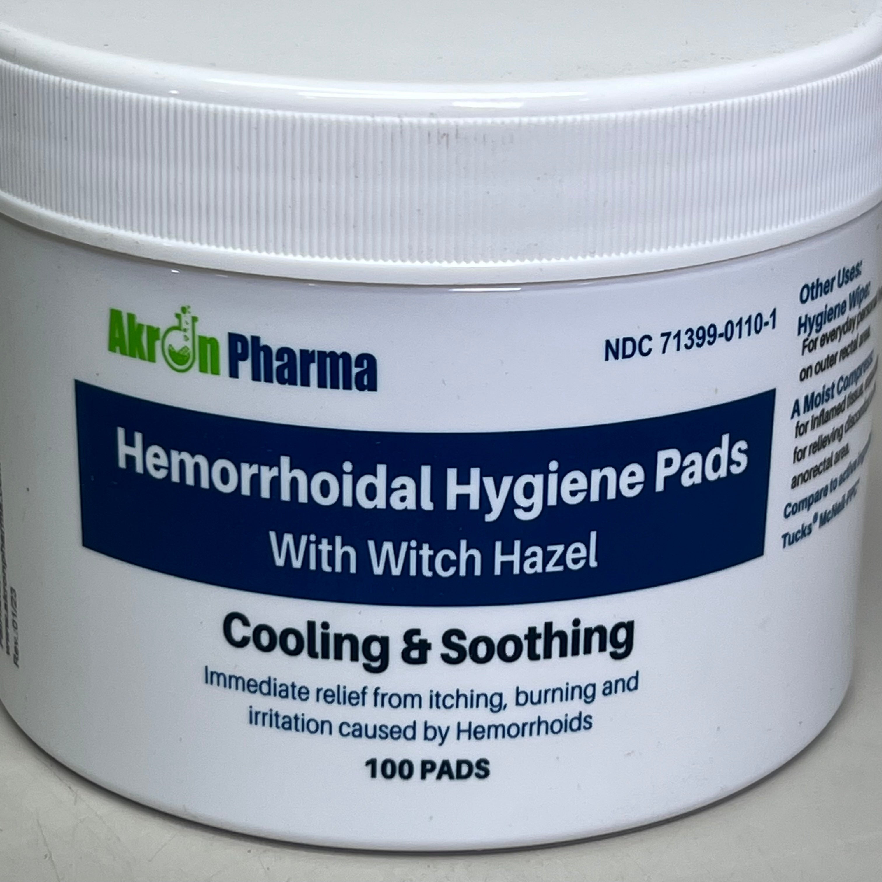 AKRON PHARMA (4 PACK of 100 PADS) Hemorrhoidal Hygiene Pads BB 02/26