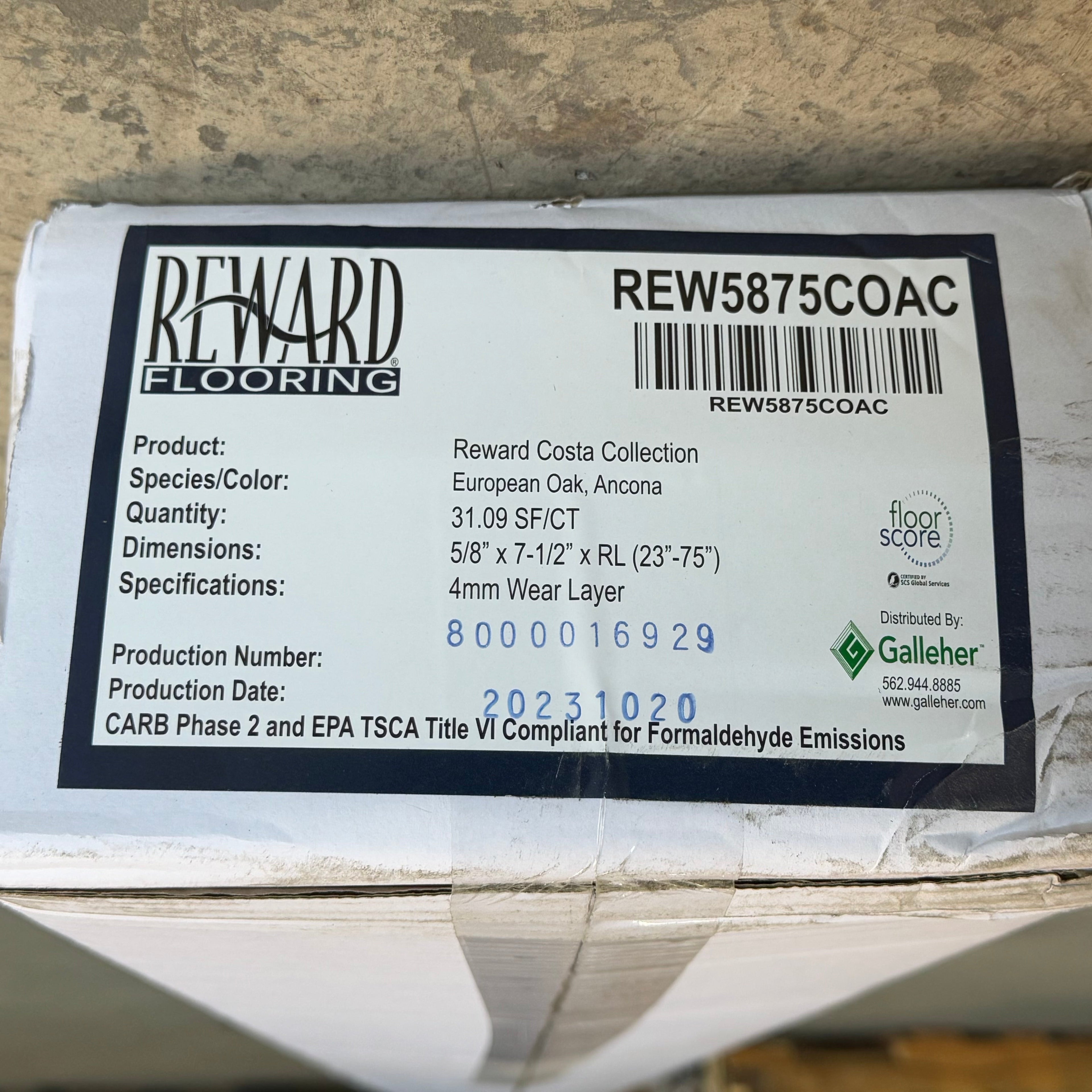 REWARD FLOORING Hardwood Flooring 31.09Sf/CT Sz 5/8” x 7-1/2” x Rl (23”-75”)