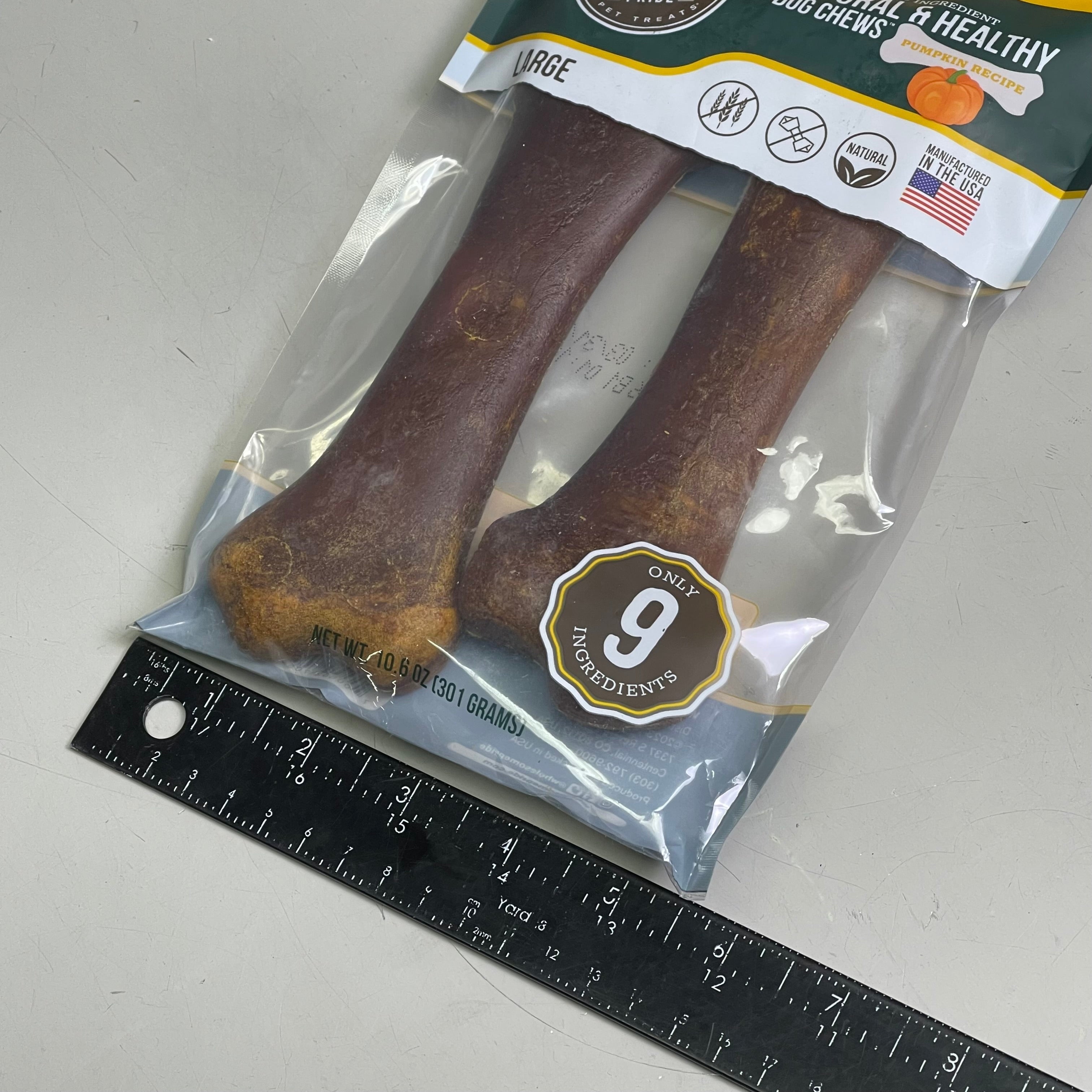 WHOLESOME PRIDE (2-PACK) Natural & Healthy Dog Chews Pumpkin Recipe Large 2 Bones 70544