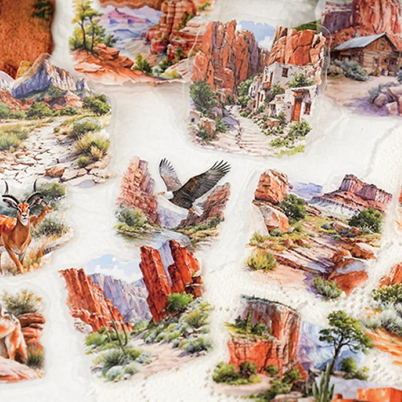 Mountain River Landscape Diorama Stickers | 60pcs Scenic Decals for Journal Scrapbooking