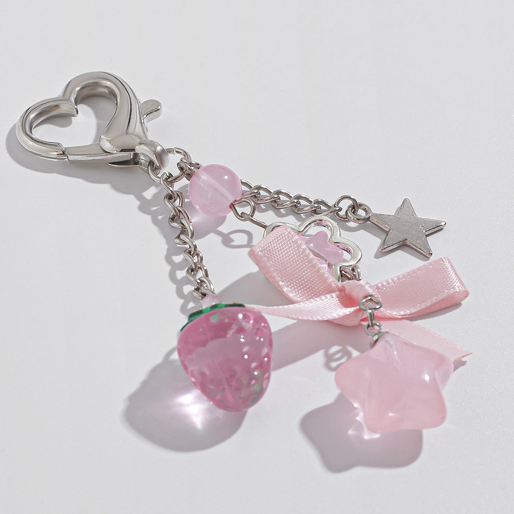 Small Fresh Bow Special Secret Chain Keychain Pentagram Alloy Glass Bead Pendant