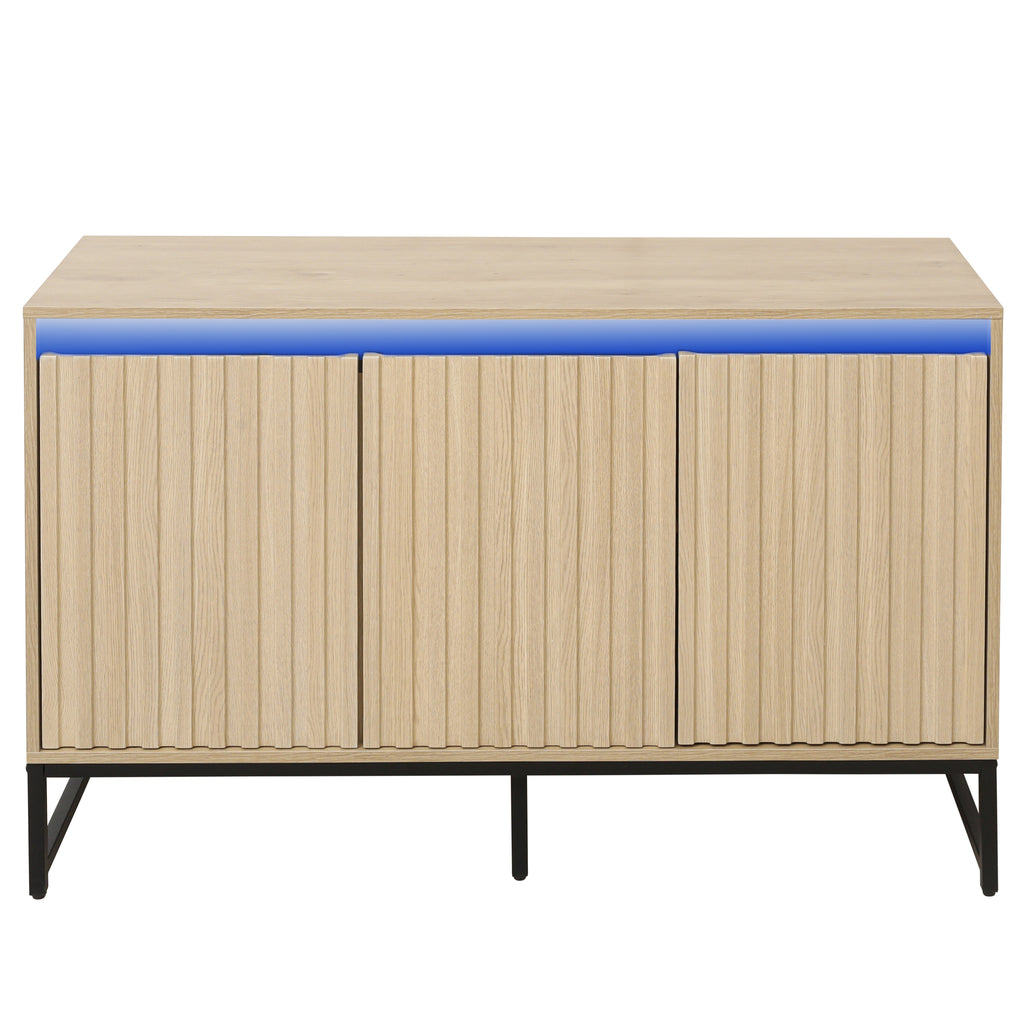 Engraved 3-door side panel with LED, self-service cabinet storage cabinet, modern coffee bar cabinet with adjustable shelf