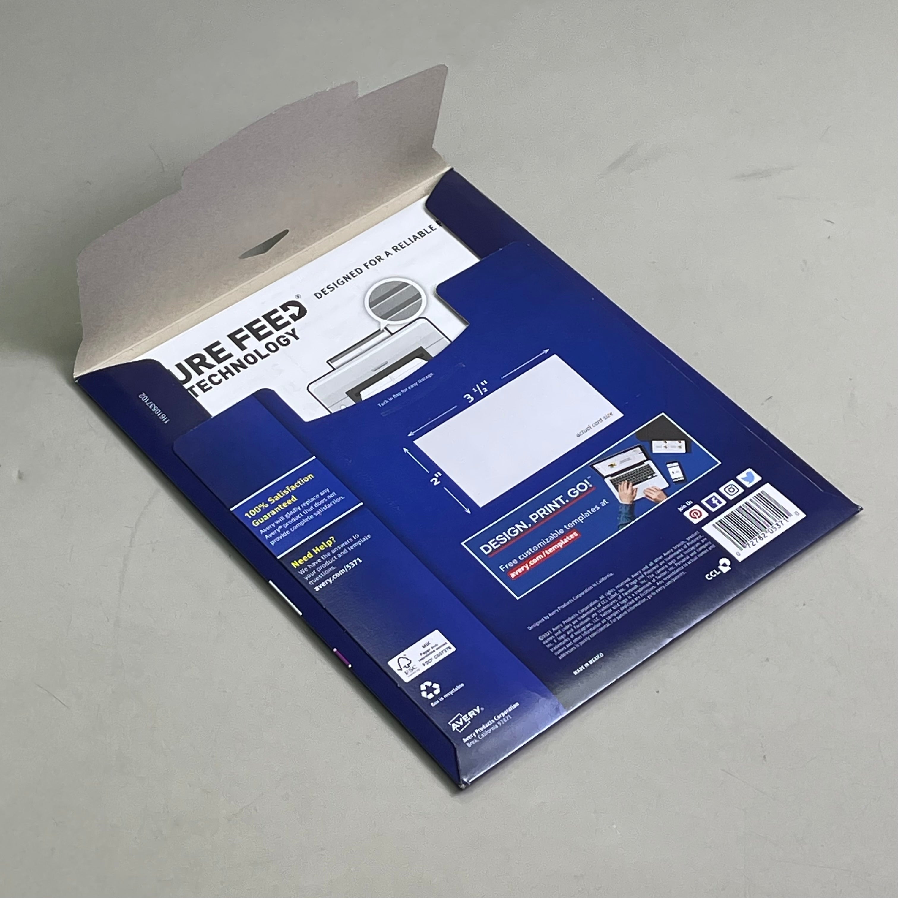 AVERY (5-PACK) 250 Business Cards Matte White Sure Feed Printable 2"x3-1/2" 5371