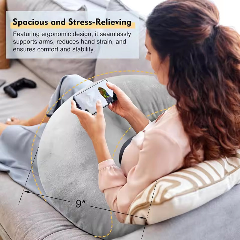 Reading pillow, crocheted arm-support for adults, portable, skin-friendly, TV & breastfeeding.