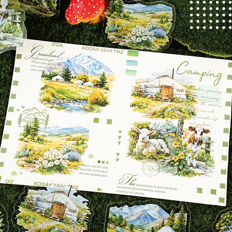 Mountain River Landscape Diorama Stickers | 60pcs Scenic Decals for Journal Scrapbooking
