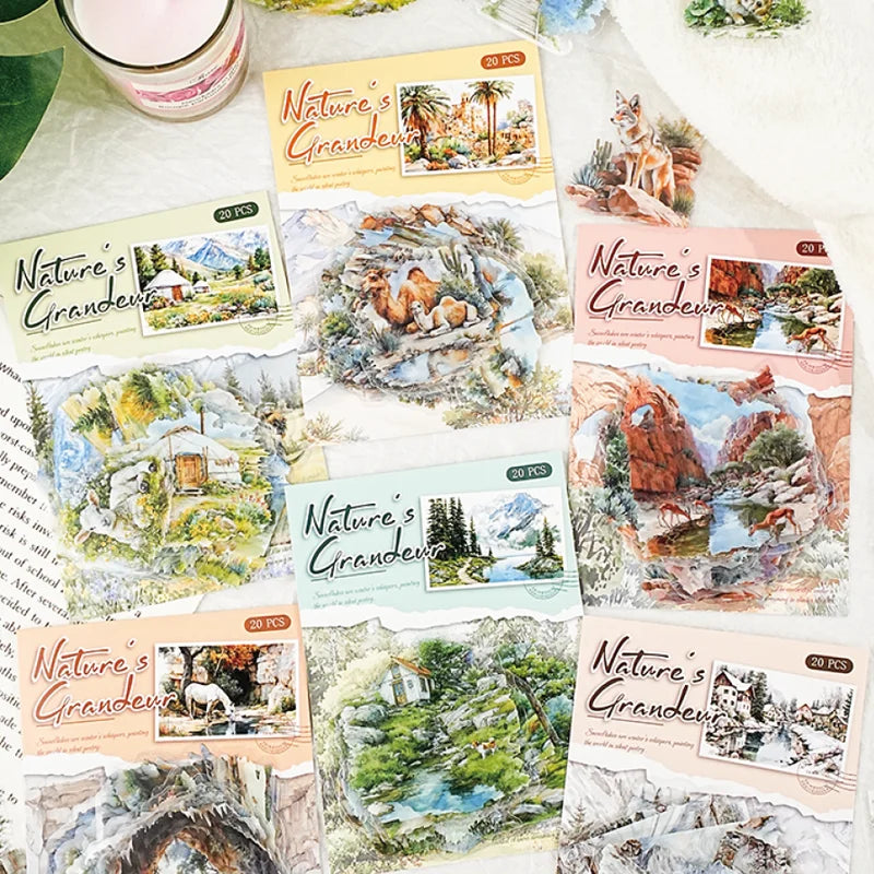 Mountain River Landscape Diorama Stickers | 60pcs Scenic Decals for Journal Scrapbooking