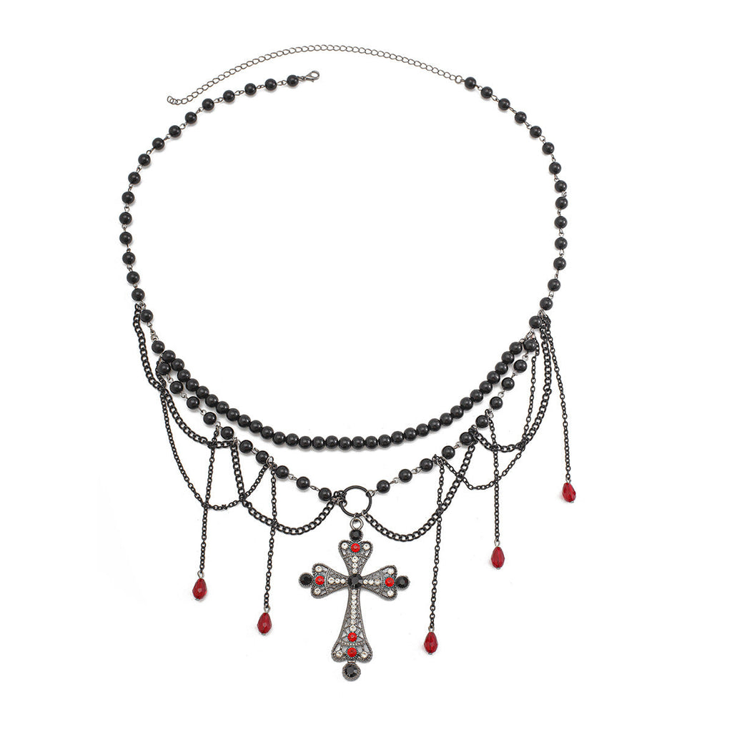 Dark Wind Cross Iron Chain Waist Chain Multi layer Versatile Tassel Crystal Body Chain Female