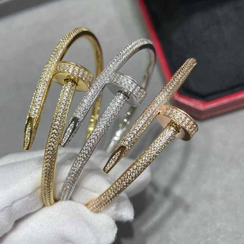 Precision Thick Plating Head and Tail Diamond Fashion Three-Circle Full Diamond Couple Bracelet