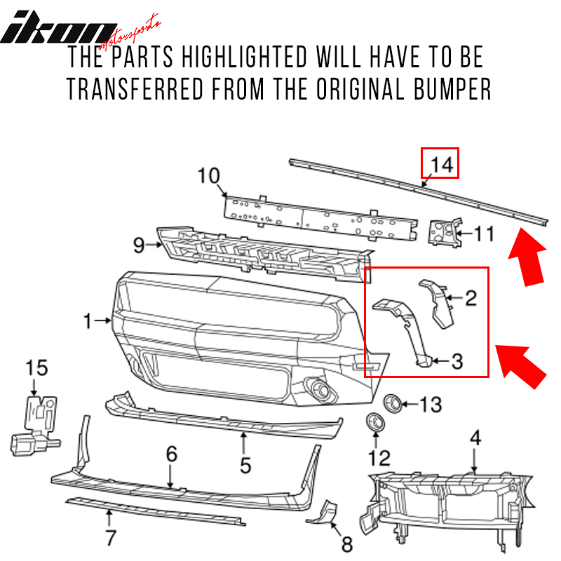2015-2023 Dodge Challenger Front Bumper W/ Grill Unpainted PP