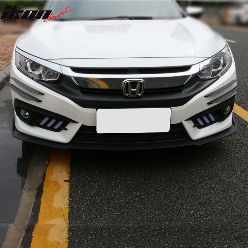 Universal Fit 40CM 2PC Front Bumper Lip Canards Carbon Texture PP