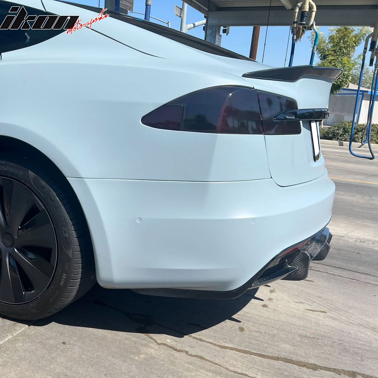 2021-2024 Tesla Model S Gloss Black V Rear Bumper Lip Carbon Fiber