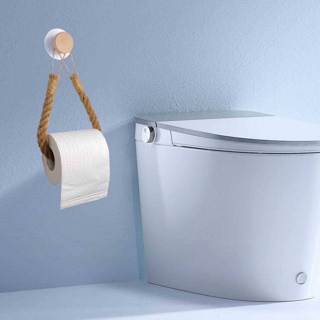 Wooden Hook Seamless Adhesive No Drilling Handmade Woven Hemp Rope Towel Rack Tissue Holder Bathroom Toilet