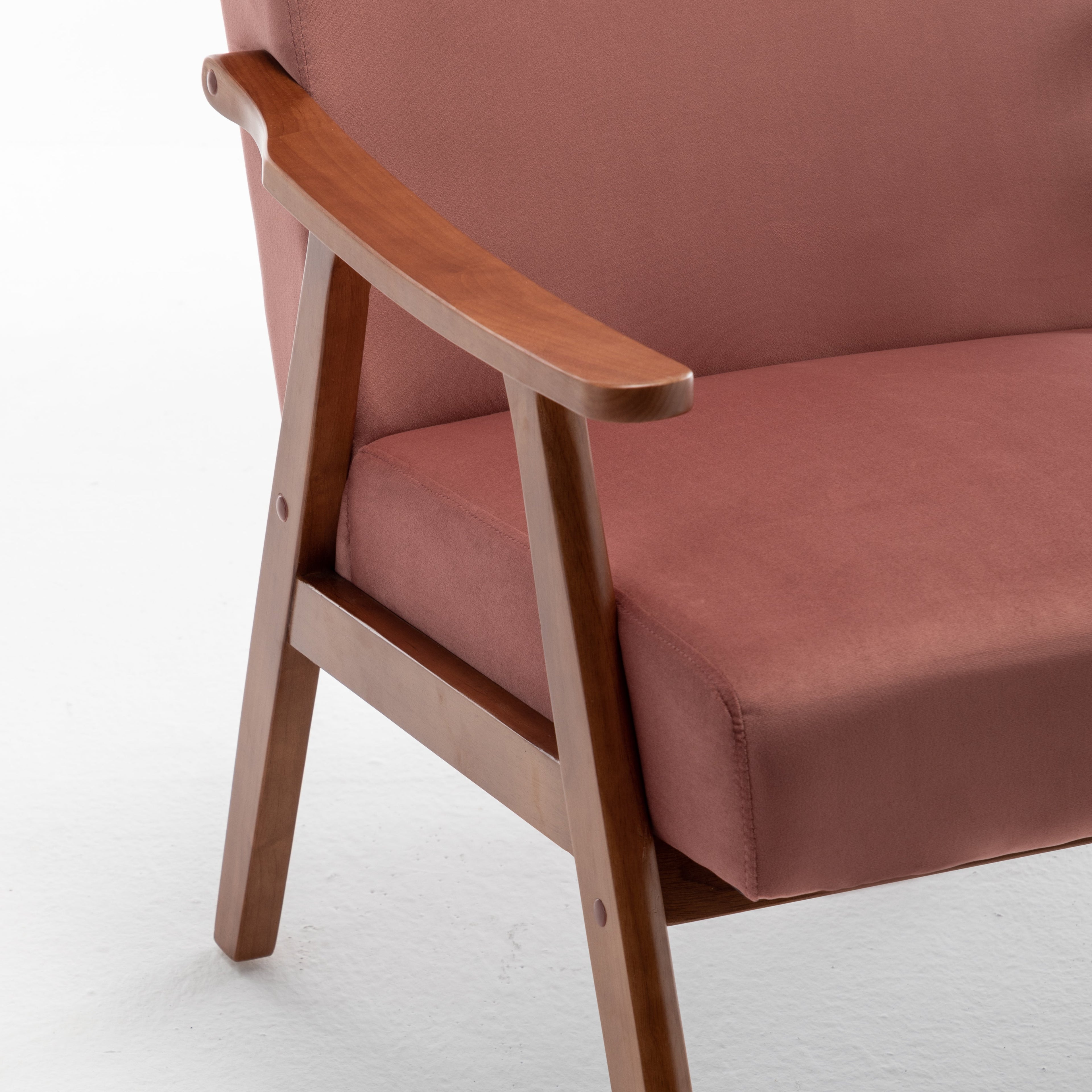 Mid-Century Modern Chair, Living Room Chair with Solid Wood Frame, Accent Chair Extra-Thick Backrest, Wingback Chair for Bedroom