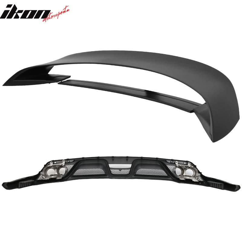 2015-2017 Ford Mustang Front Bumper Rear Diffuser & Dual Trunk Spoiler