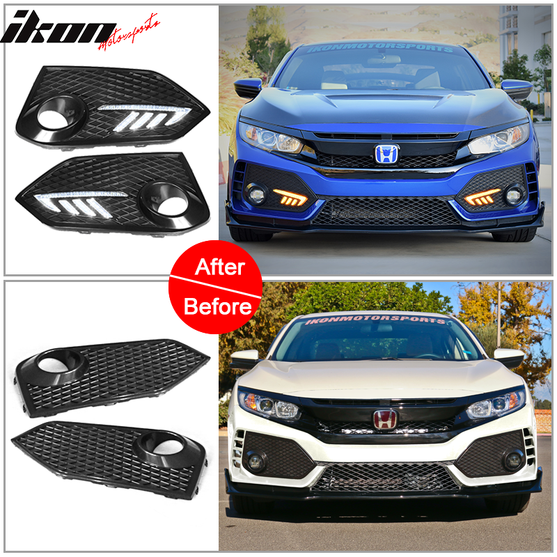 Fits 16-18 Honda Civic 10th-Gen TR Front Bumper Grille Foglight Cover