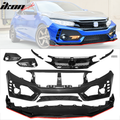 Fits 16-18 Honda Civic TR Front Bumper + Grille + Lip + Foglight Cover