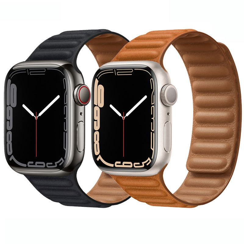 Suitable For iwatch8 Watchband S7 SE 6/5/43 Magnetic Suction New Leather Loopback Chain Apple Watch Wristband