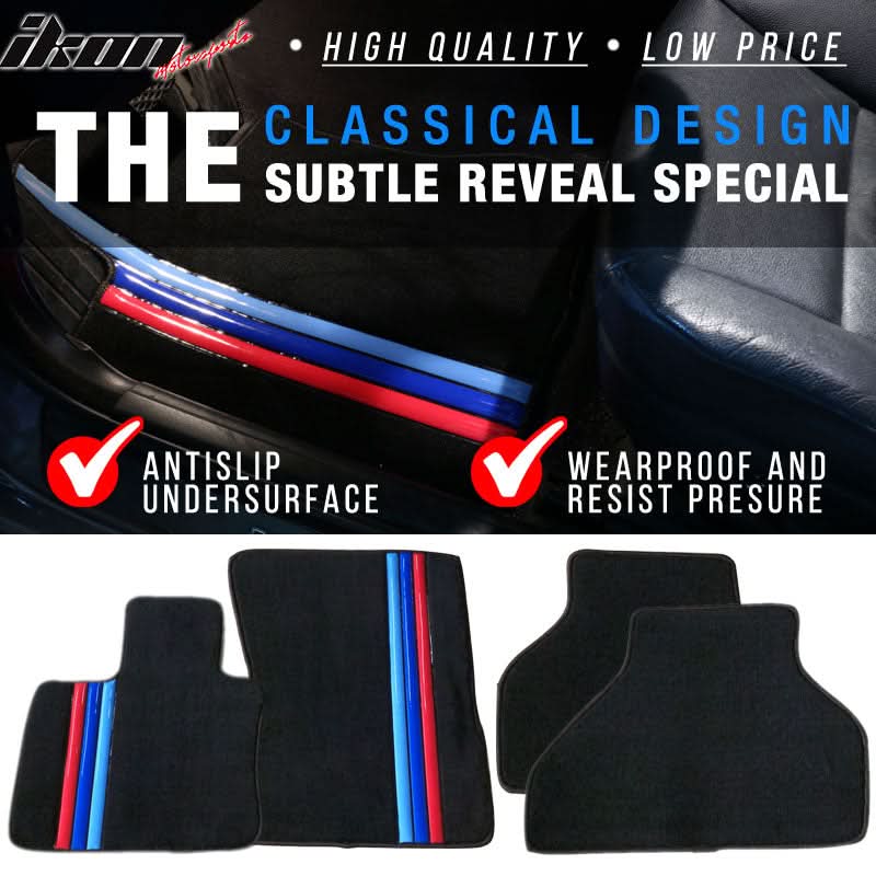 Car Floor Mat for 2007-2012 BMW E70 X5 Black M Color Stripe 4PC Nylon
