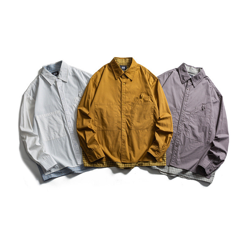Two piece checkered long sleeved shirt for casual vacation men