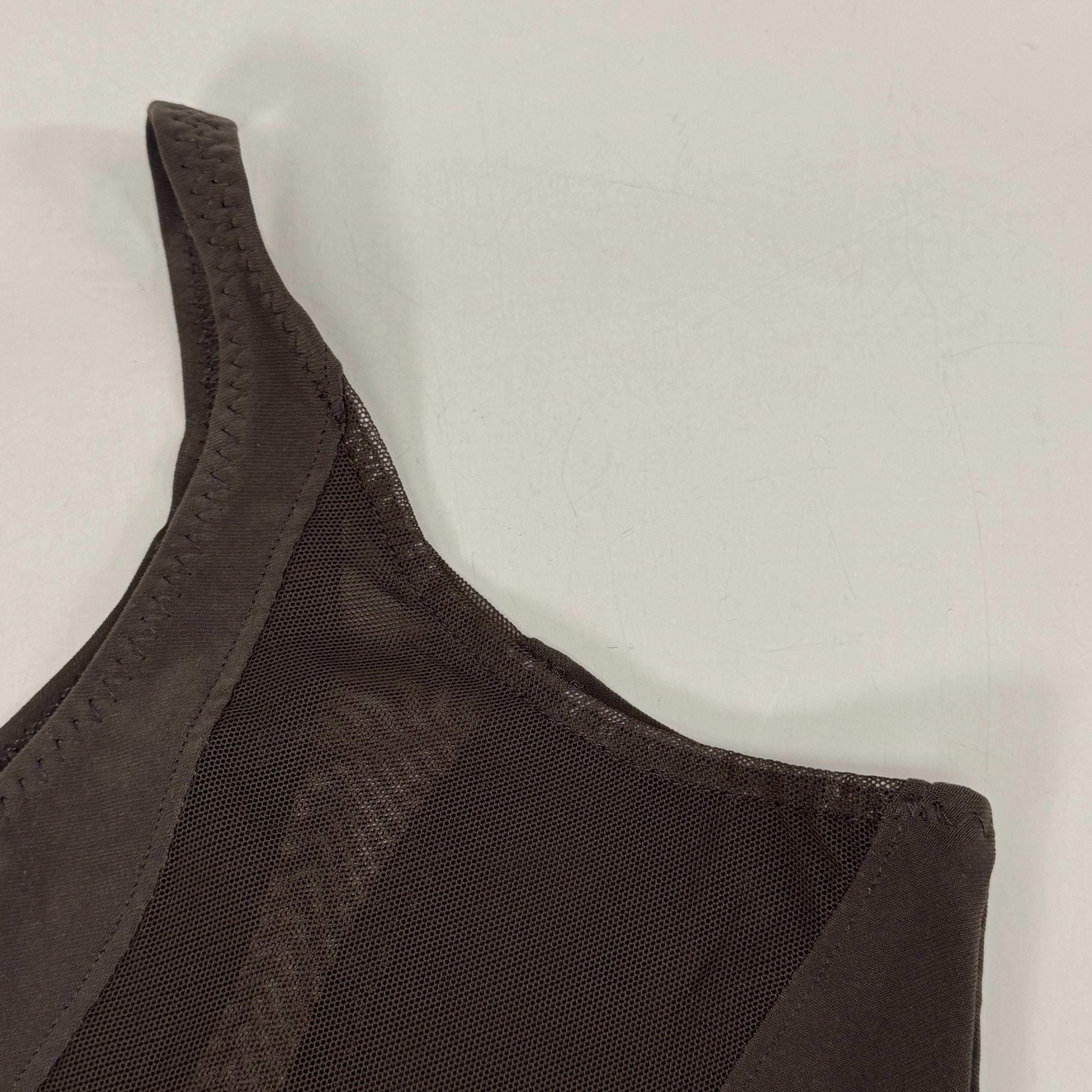 NORMA KAMALI One Shoulder Snake Mesh Catsuit Footsie Women's Sz S/36 Chocolate