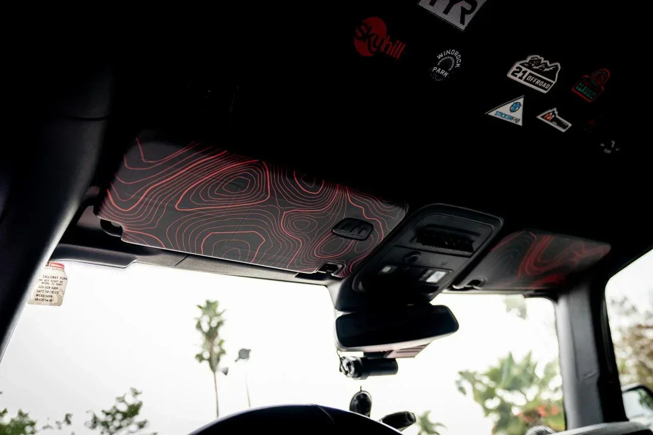 Topographic Interior Sun Visor Overlays - 2024+ Ranger Raptor (with Homelink)