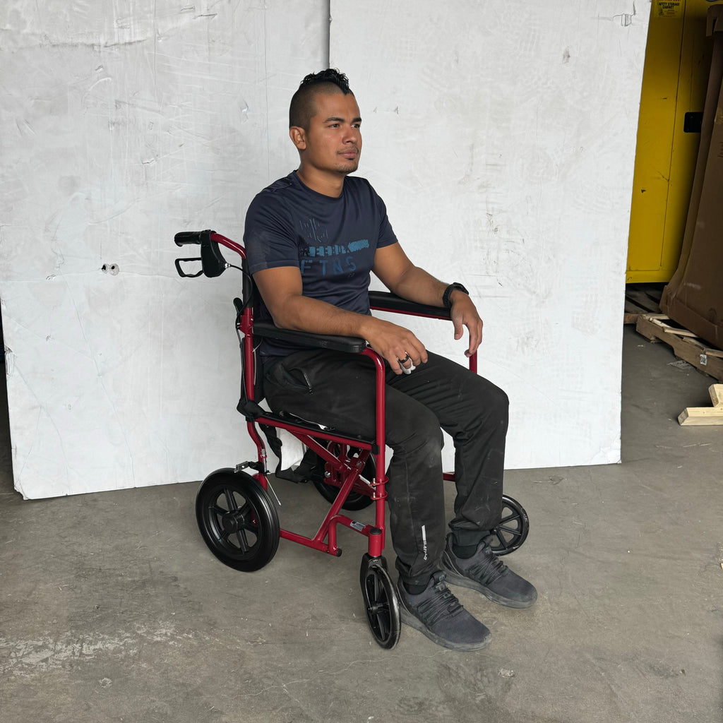 MEDLINE Basic Aluminum Transport Chair 19" Seat 12" Rear Wheels Red MDS808200ARE