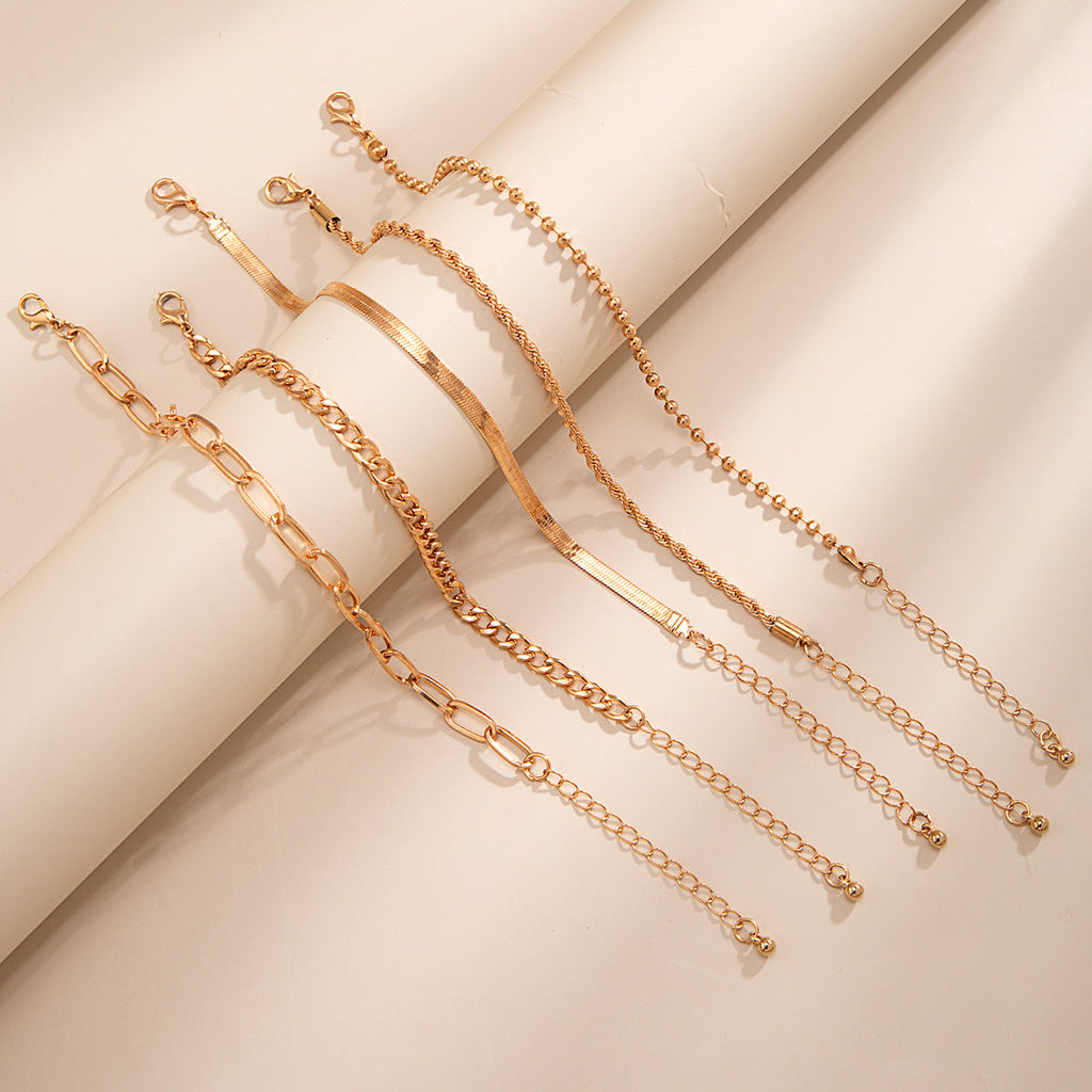 Love Beaded Punk Chain Foot Chain Set Hip Hop Personalized Snake Bone Chain Foot