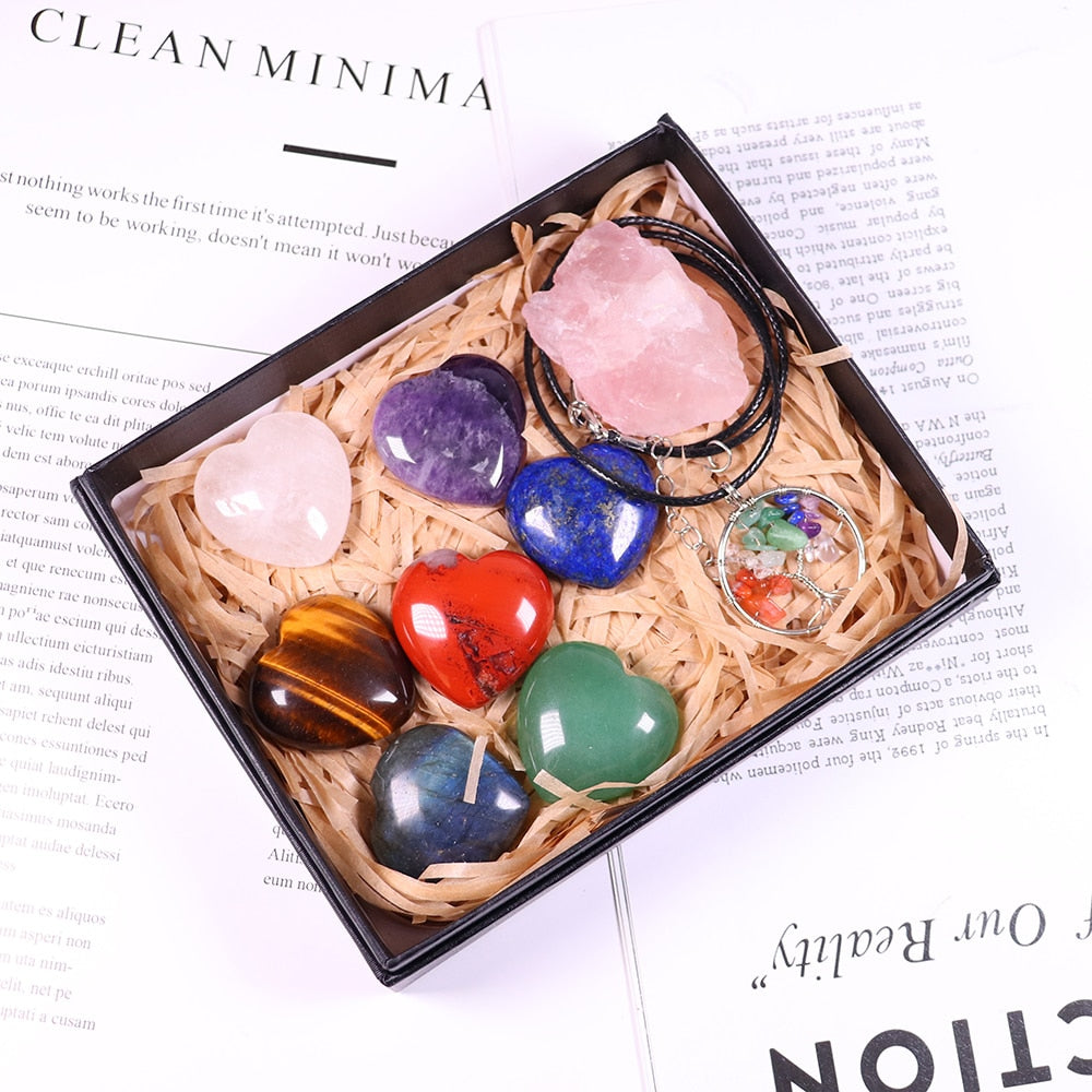 Natural crystal quartz Seven Chakra Crystal Love gemstone Healing stone mineral specimen box Collection