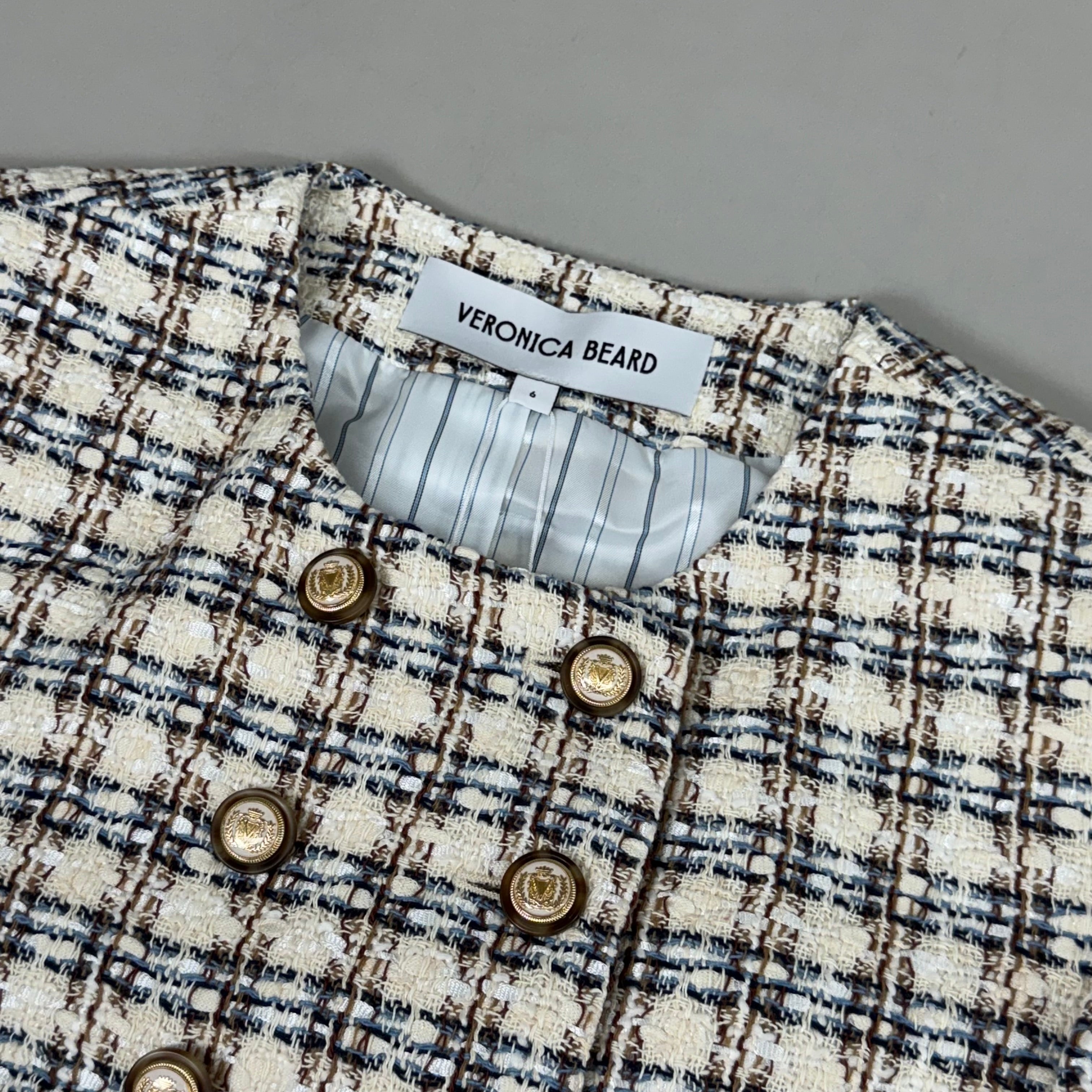 VERONICA BEARD Bentley Tweed Jacket Sz-6 Ivory/Camel 2406TW6810474