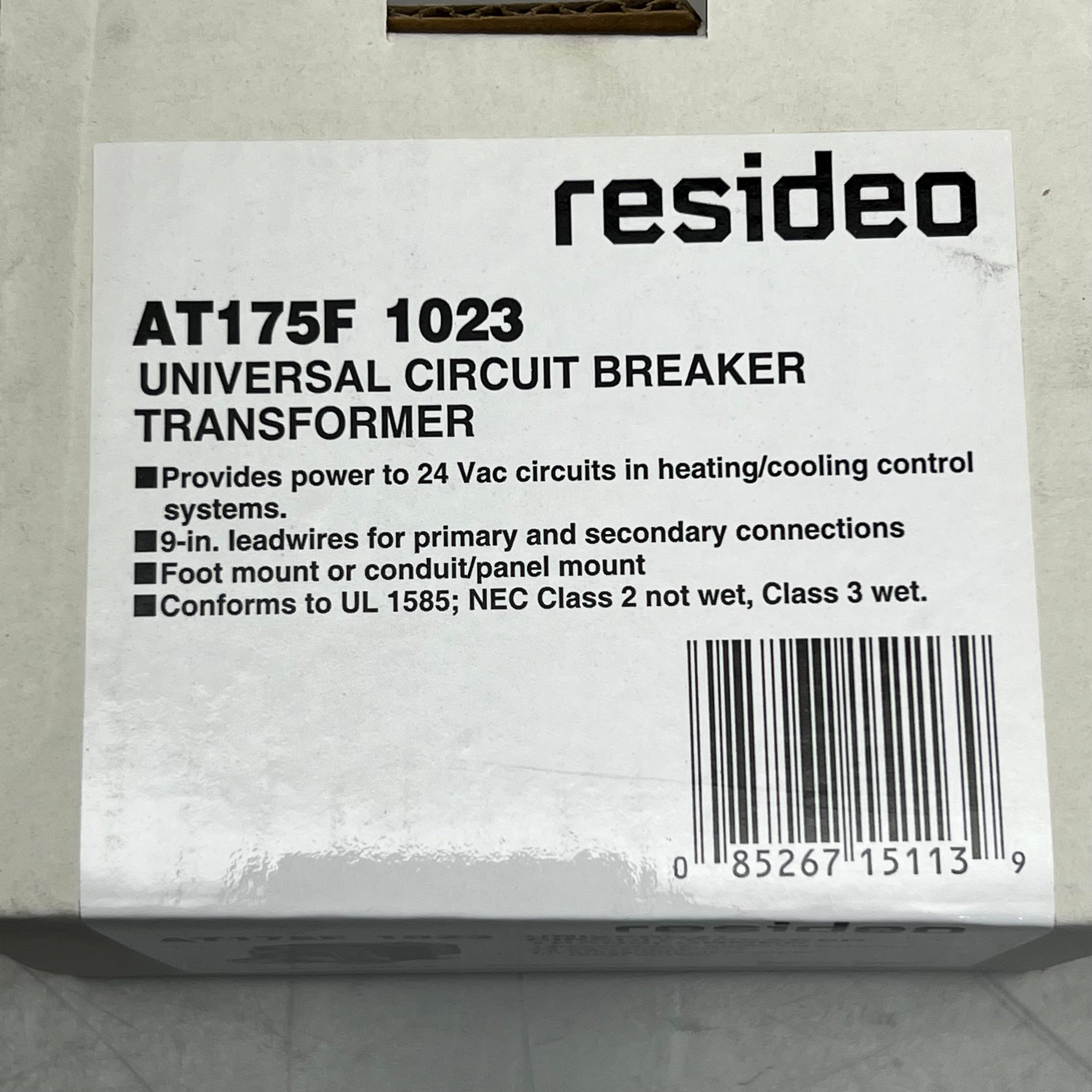 RESIDEO Universal Circuit Breaker Transformers Plate or Panel Mounted 120/208/240 Vac 9 in. AT175F 1023