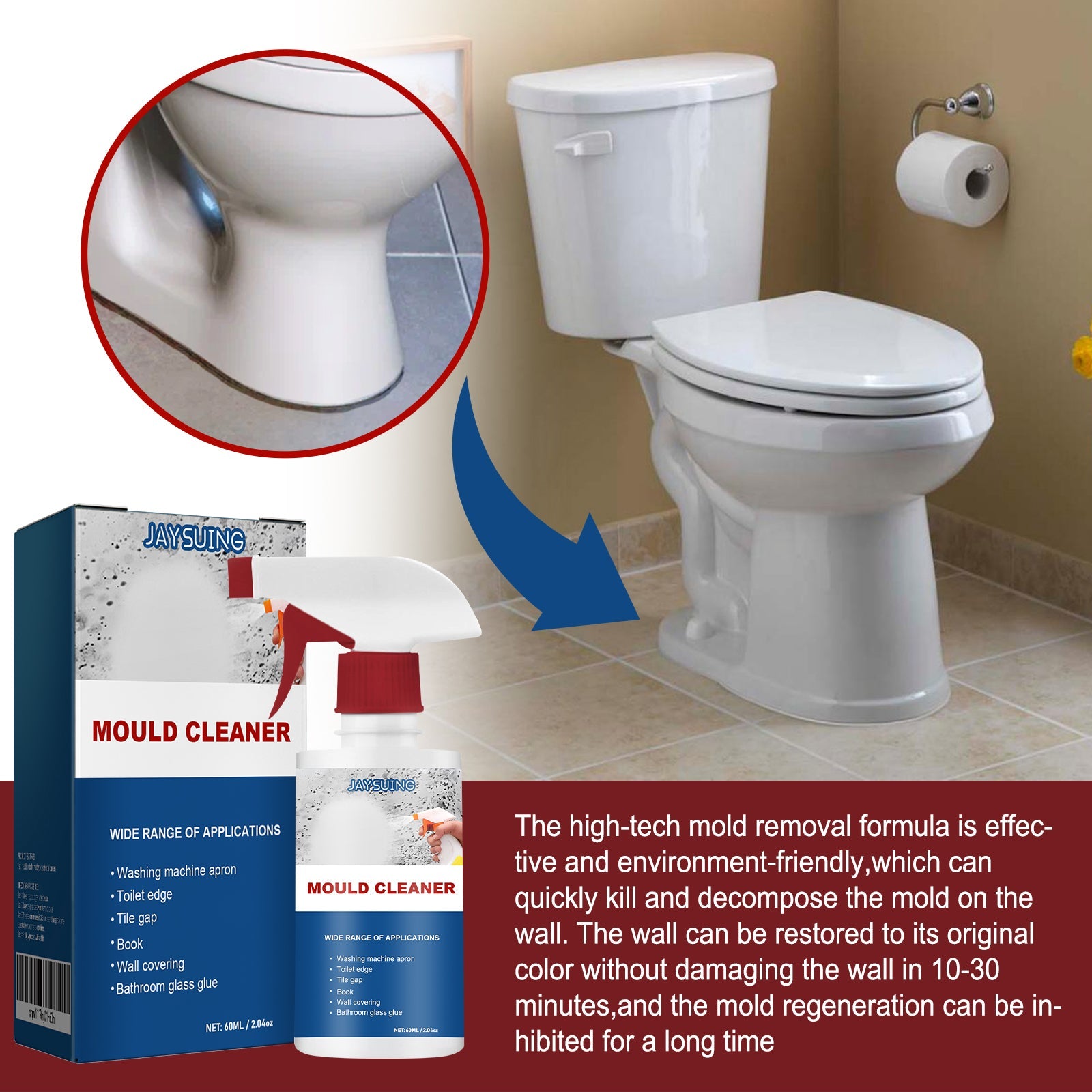 Mold Remover Spray, Ceiling Bathroom Tile Wall Multi-Effect Cleaning Decontamination And Mildew Removal Spray