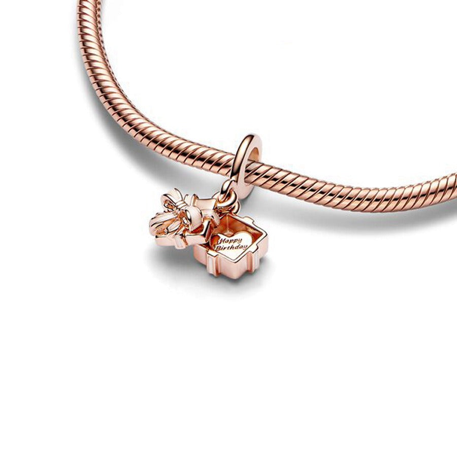 Pan Jiazhu Rose Gold Openable Birthday Gift Box Pendant Bow Ribbon Cute Gift Accessories