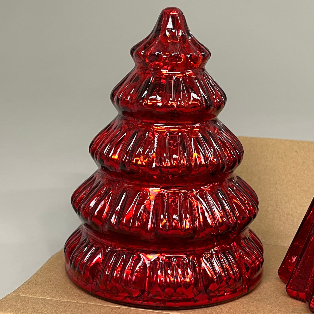 (Set of 3) Box Of Red Mercury Glass Lighted Christmas Trees