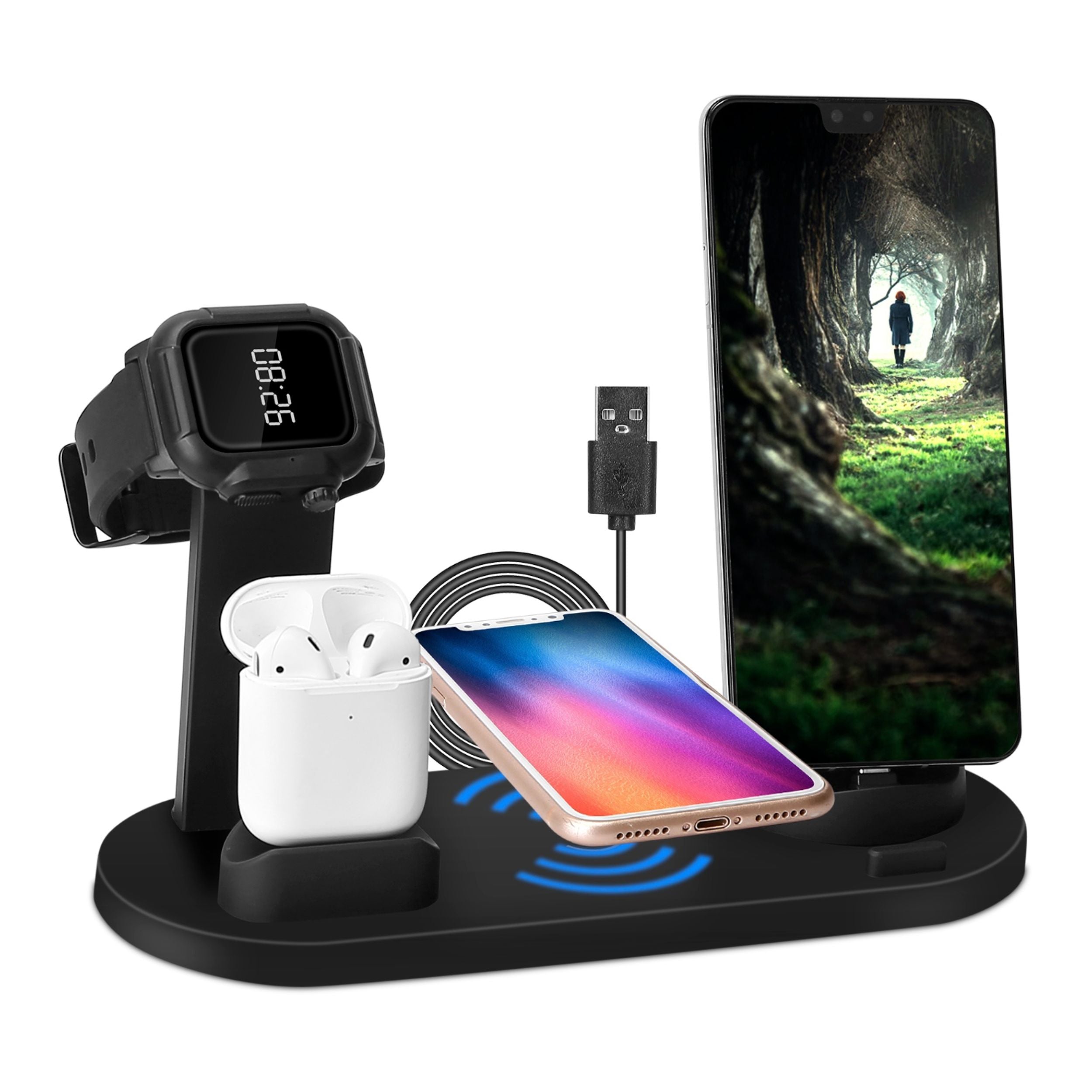 4-in-1 Wireless Charger Dock: Fast Charging Station for iPhone, iWatch, AirPods - Fits iPhone 11/11Pro/XS/XR/MAX/X/8 Plus/8 S