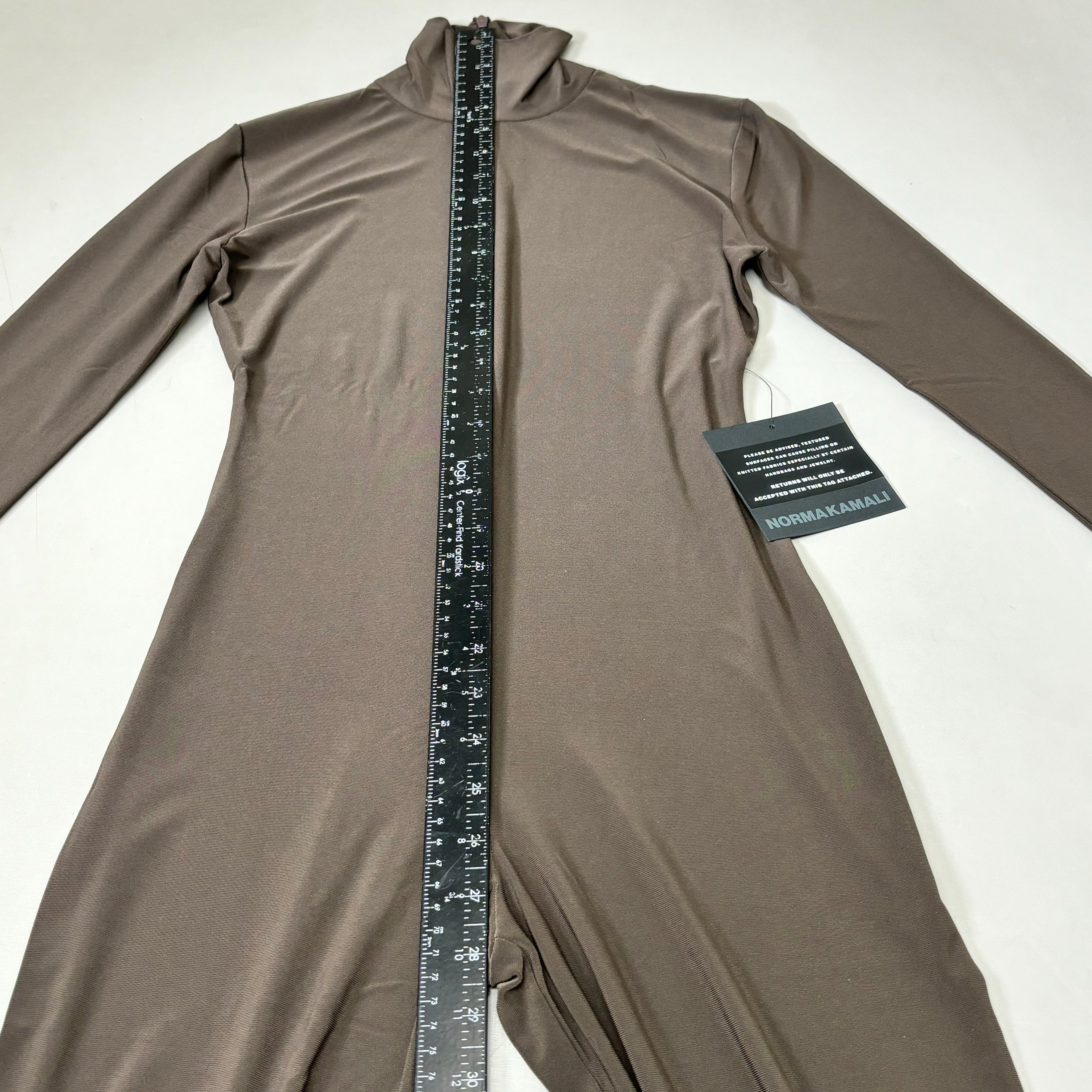 NORMA KAMALI Slim Fit Turtleneck Catsuit w/ Footsie Women's Sz XS/34 Chocolate