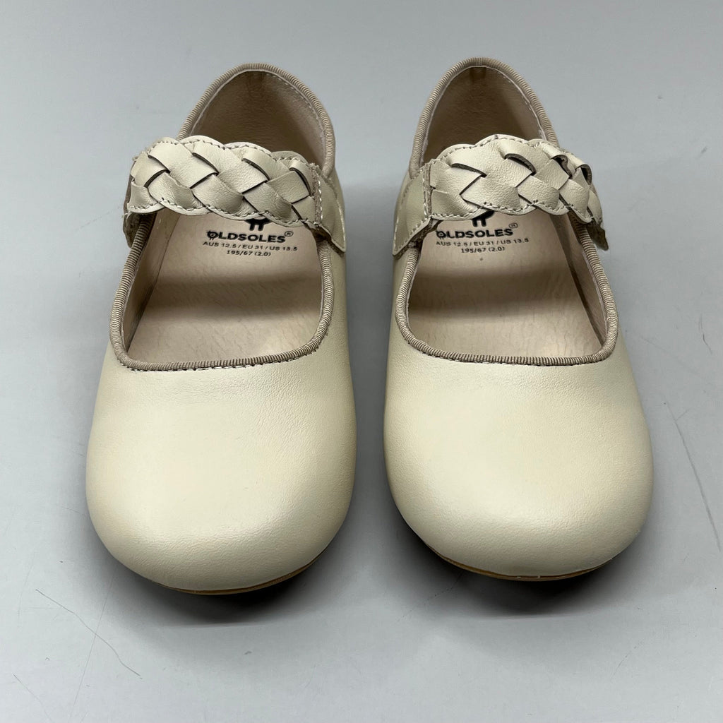 OLD SOLES Lady Plat Braided Strap Leather Shoe Kid’s Sz 30 US 13 Cream #817