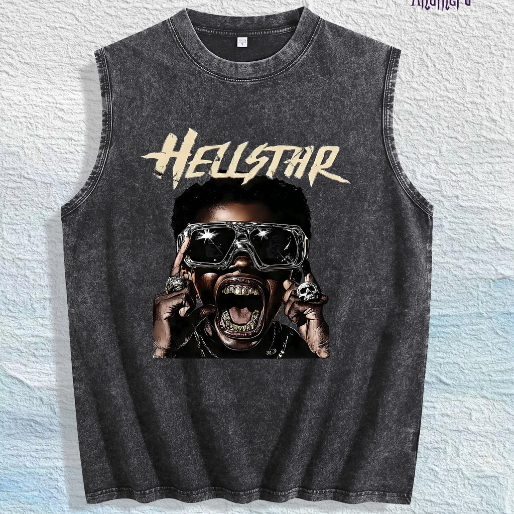HELLSTAR Graphic Washed Vest US Warehouse 3 Colors Cotton Tank