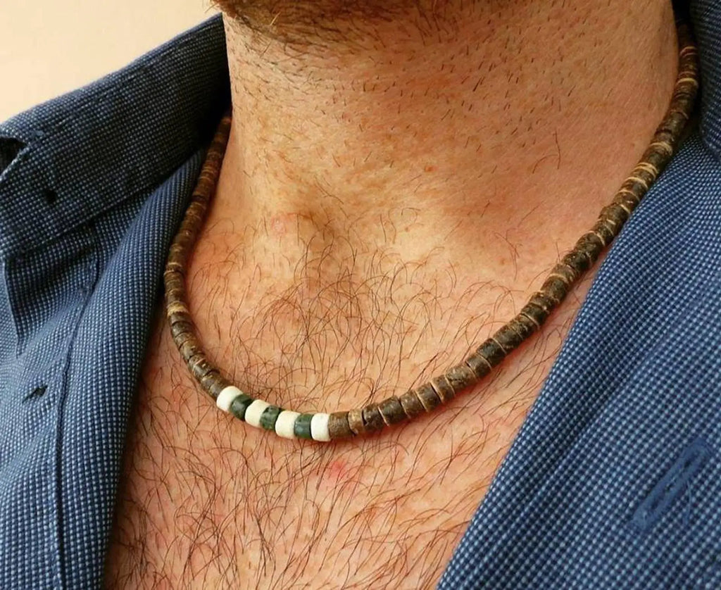 Men's Beaded Wood Beach Necklace | African Inspired Surfer Jewelry