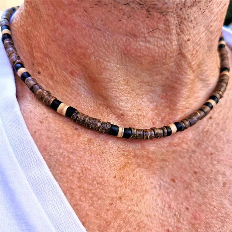 Men's Beaded Wood Beach Necklace | African Inspired Surfer Jewelry