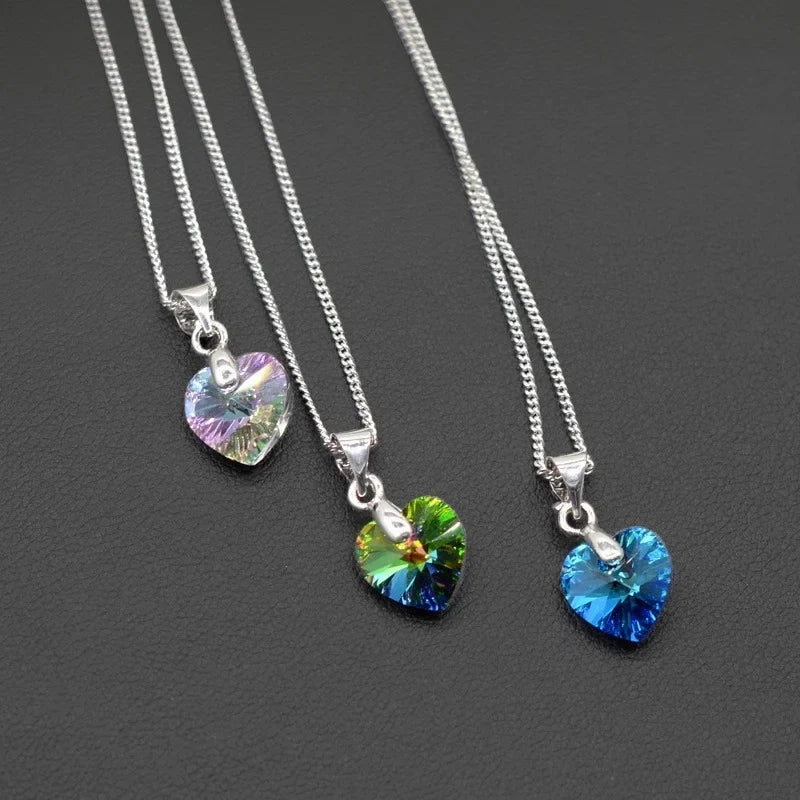 Crystal Heart Pendant Necklace | Silver Chain Jewelry for Women