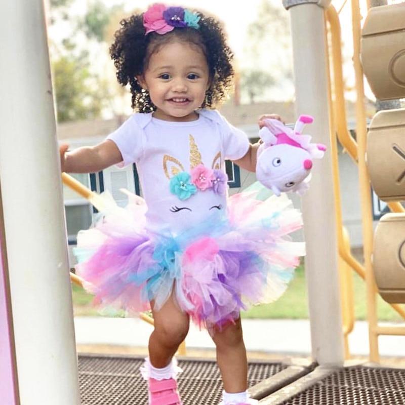 Modern Unicorn Baby Kids 1st year Girls Dress For Birthday Party Outfits Infant Princess Girls Clothes 12 Months Kids