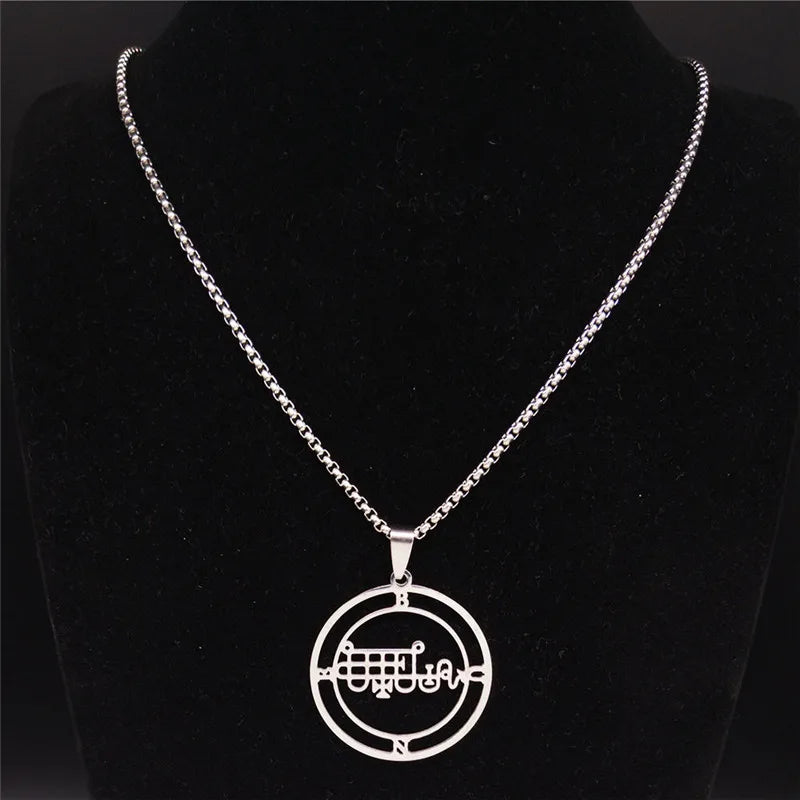 Stainless Steel Demon Seal Pendant Necklace | Gothic Satan BUNE Chain Jewelry for Men Women