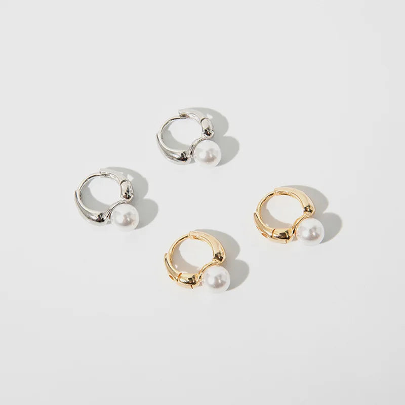 ANENJERY Imitation Pearl Hoop Earrings | Round Cubic Zirconia Jewelry for Women