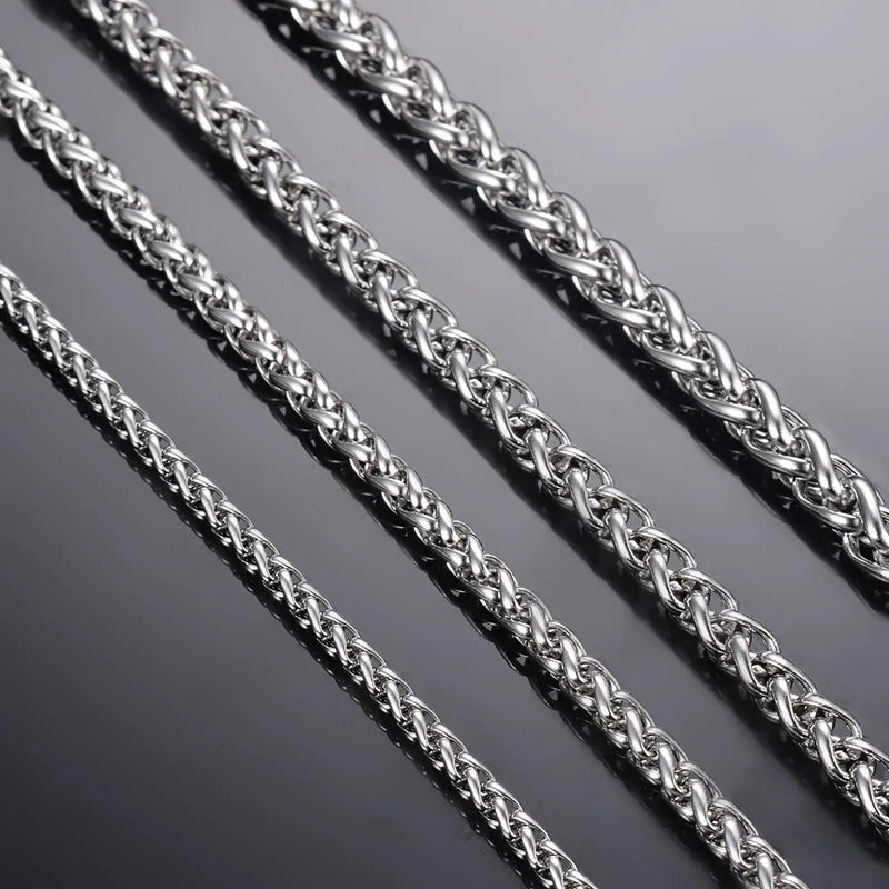 Stainless Steel Keel Link Chain Necklace | Braided Wheat Chain for Men Women