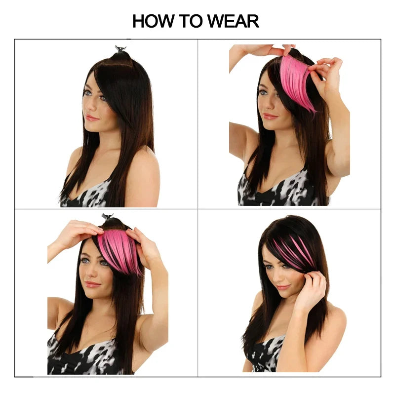 Colorful Clip In Bangs Hair Extensions | High Temperature Fiber Hair Pieces for Women