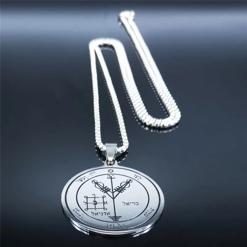 Fourth Pentacle of Jupiter Key of Solomon Stainless Steel Pendant Necklace | Archangel Symbol Jewelry