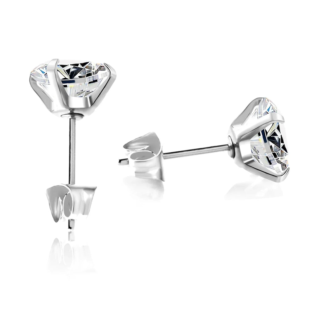 Crystal Round Stud Earrings for Men | Surgical Steel Screw Back Earrings